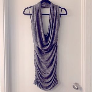 Backless Metallic Draped Front Dress